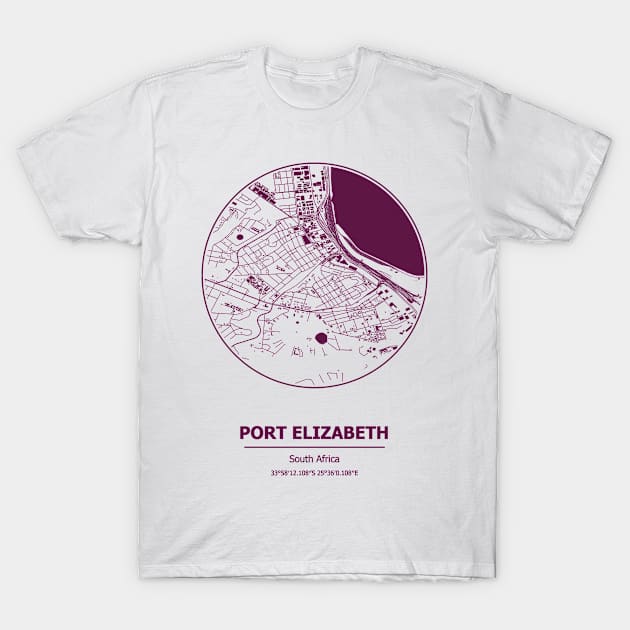 Port Elizabeth city map coordinates T-Shirt by SerenityByAlex